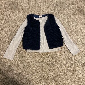Wonder Nation Navy Faux Fur Vest with Gray Long Sleeve Top